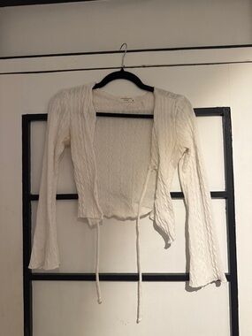 Cream Cable Knit Tie-Front Cardigan